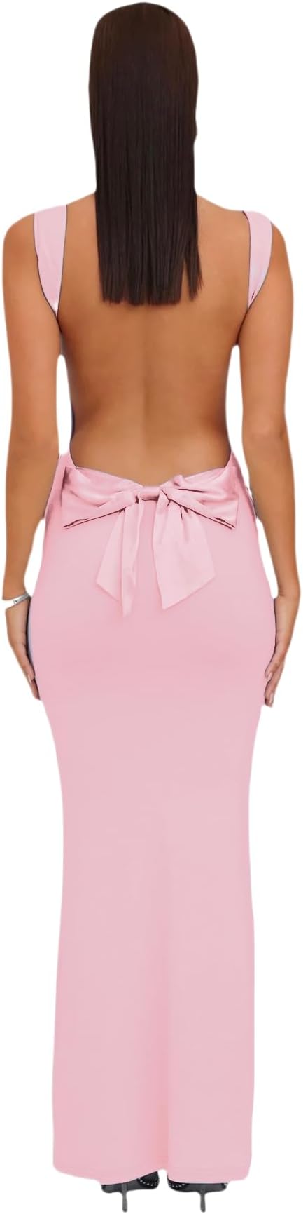 Women’s Elegant Satin Bow Maxi Dress Full of charm Evening Dress